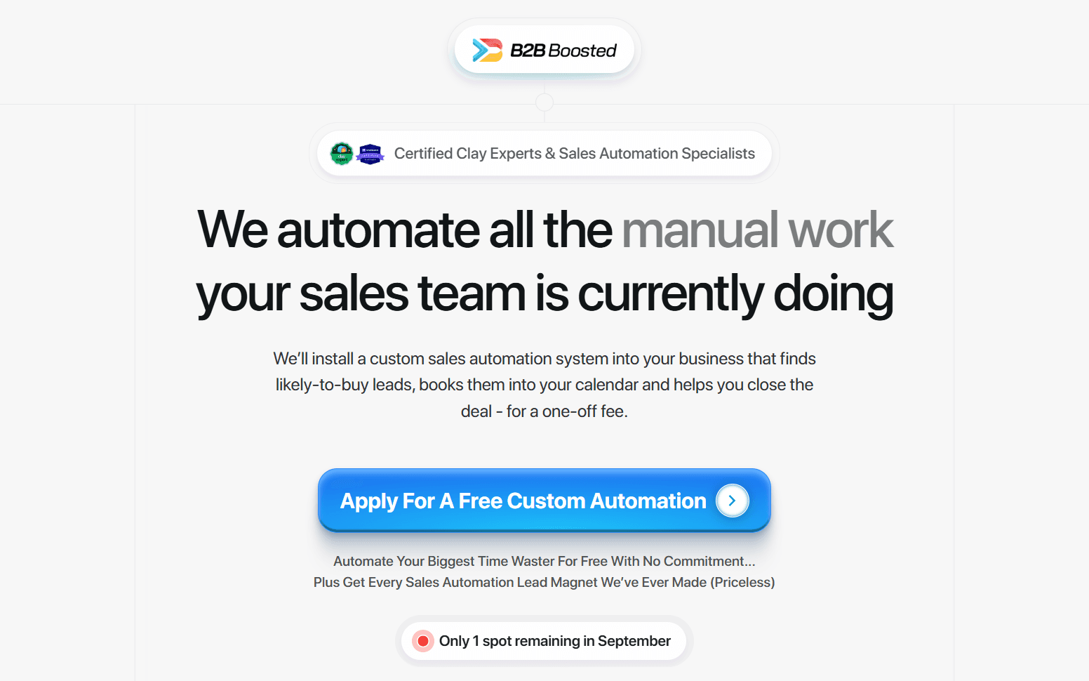 B2B Boosted homepage — certified Clay experts and sales automation specialists automating manual sales work