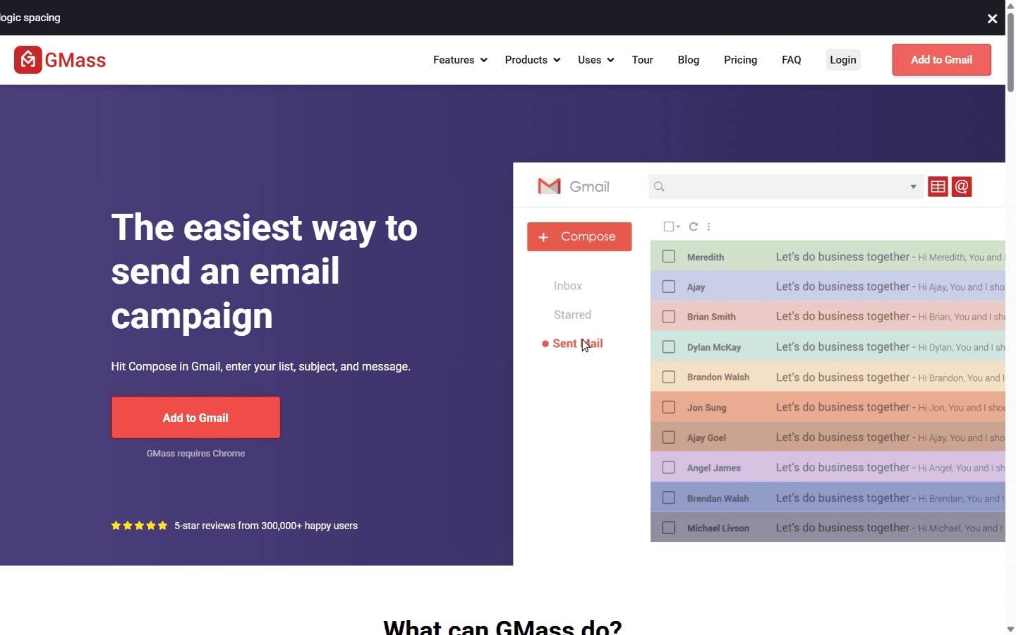 GMass homepage as a Gmail-native mail merge and email Chrome extension