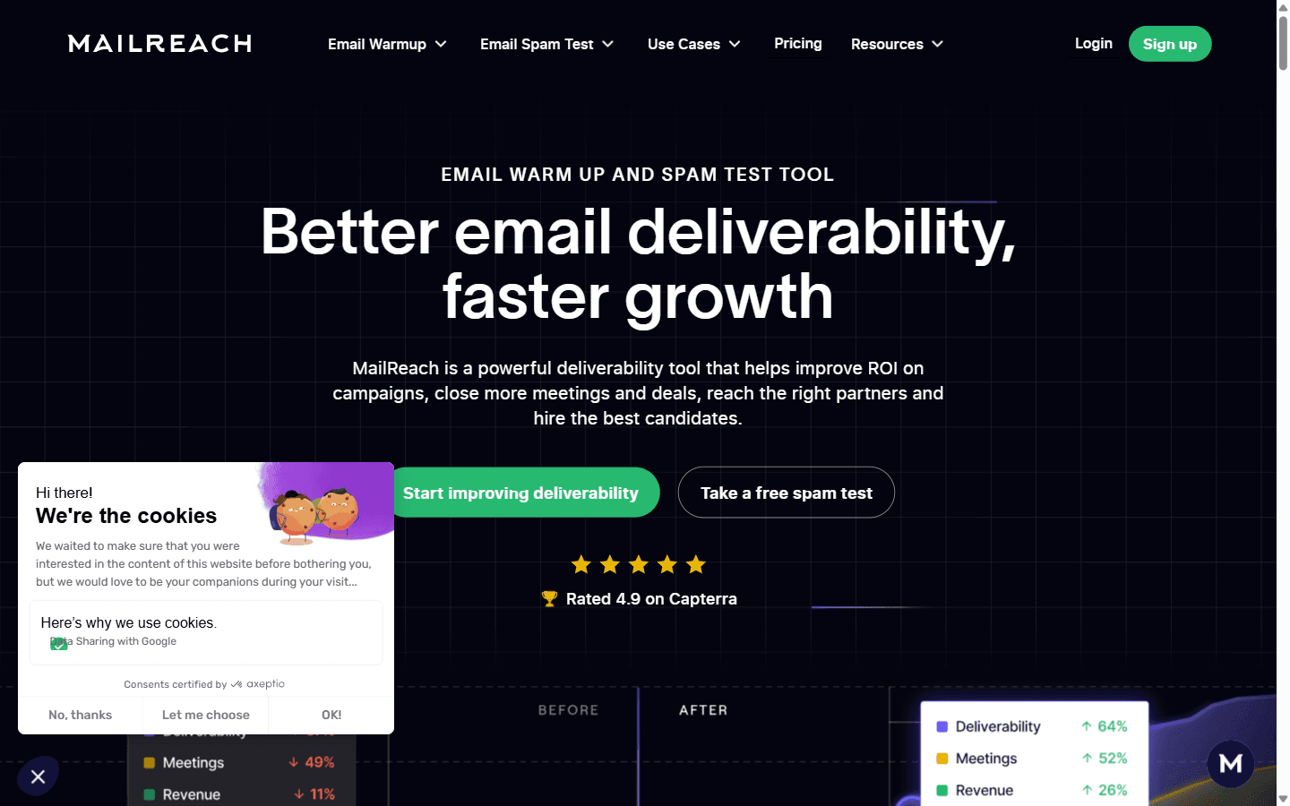MailReach homepage as an email warmup and spam test deliverability tool