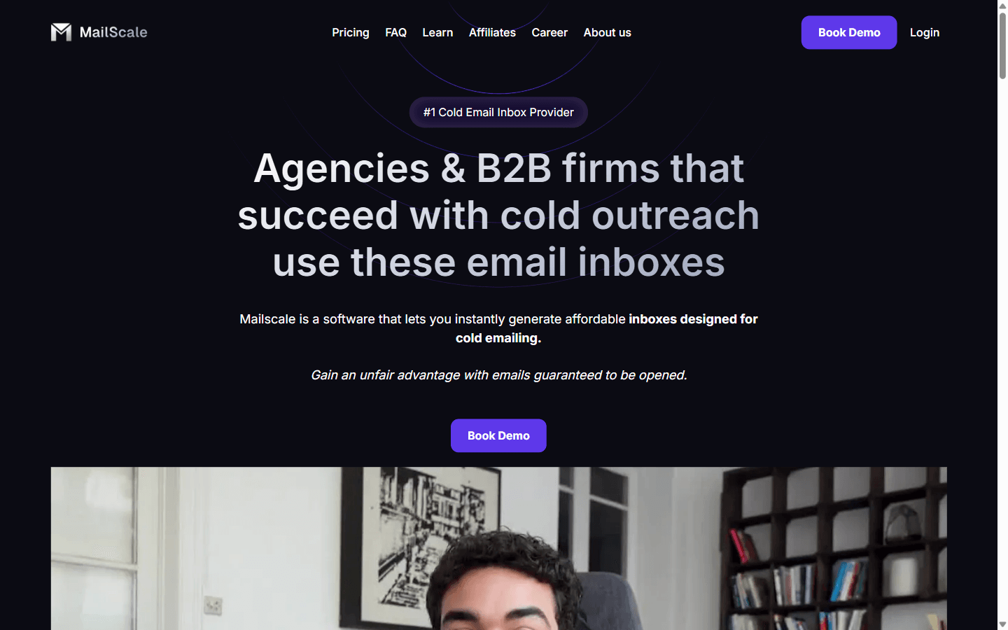 Mailscale homepage showing fast-provisioning email inbox setup and tier pricing
