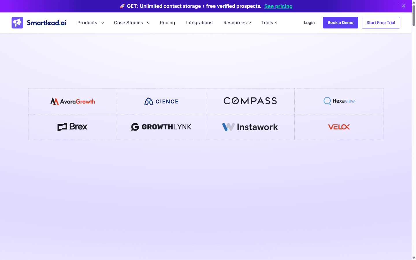 Smartlead.ai homepage advertising email software with unlimited mailboxes and unlimited warmup for sales teams running outbound at scale
