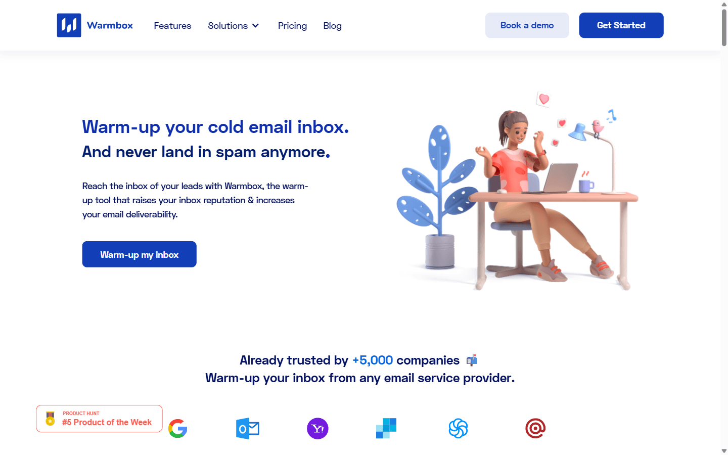 Warmbox.ai homepage as an automated email warmup service for email inboxes