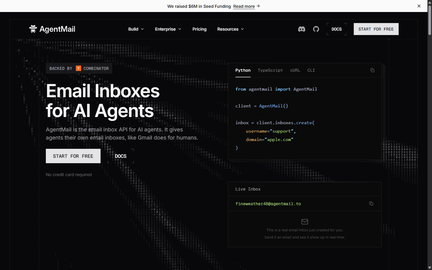 AgentMail homepage