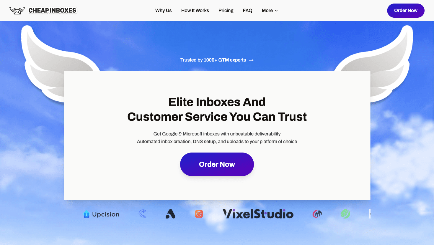 CheapInboxes homepage showing budget cold email mailbox service