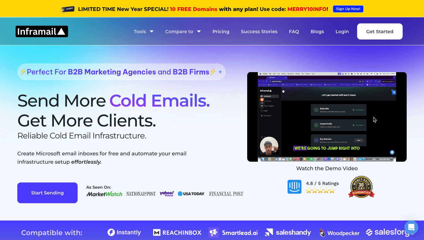 Inframail homepage showing dedicated IP email infrastructure