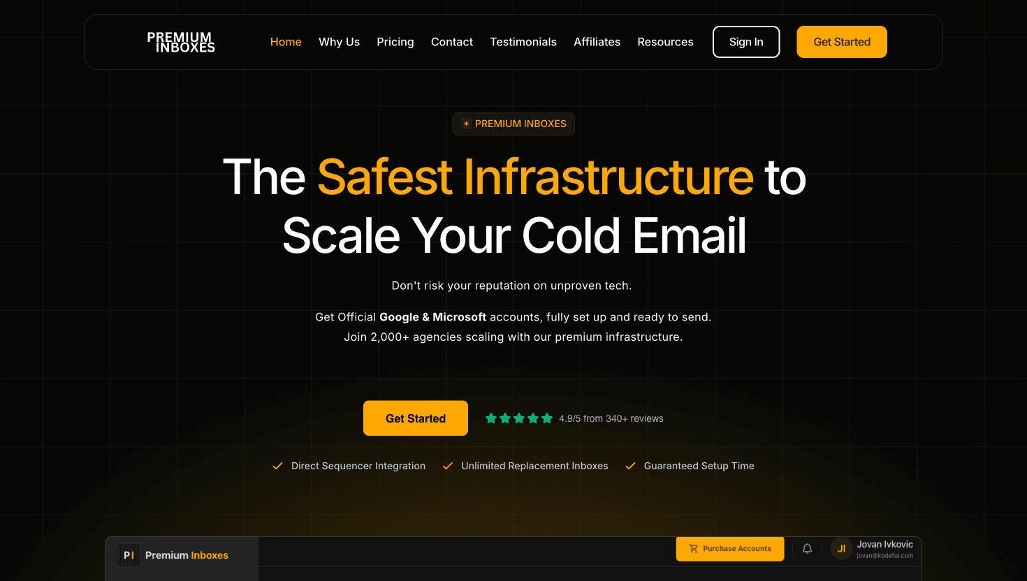 Premium Inboxes homepage - The Safest Infrastructure to Scale Your Cold Email