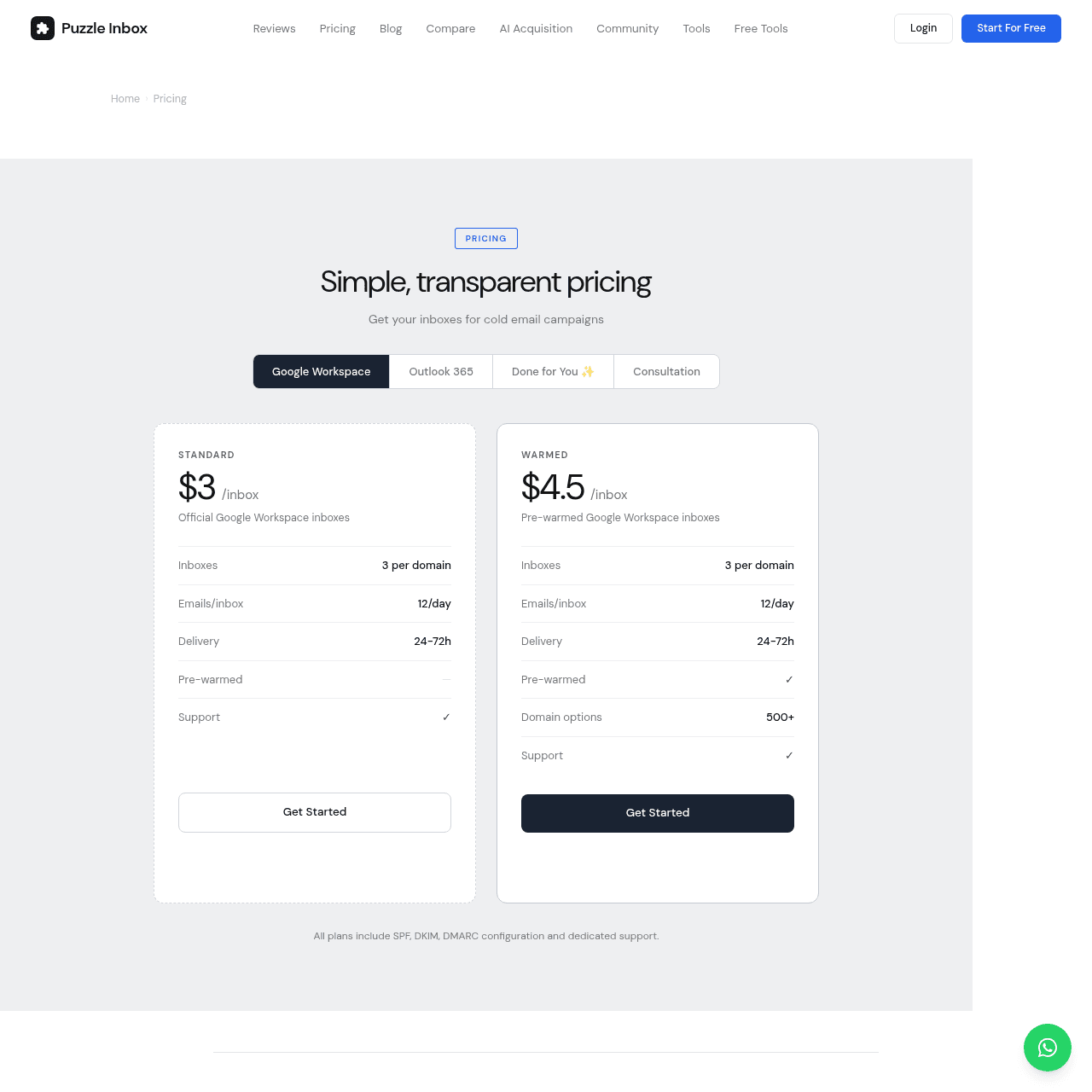 PuzzleInbox pricing page