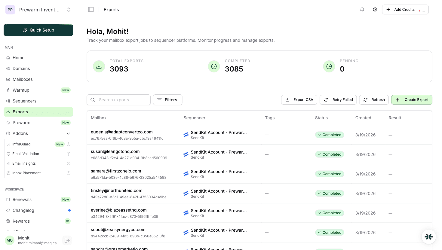 InboxKit exports to Instantly