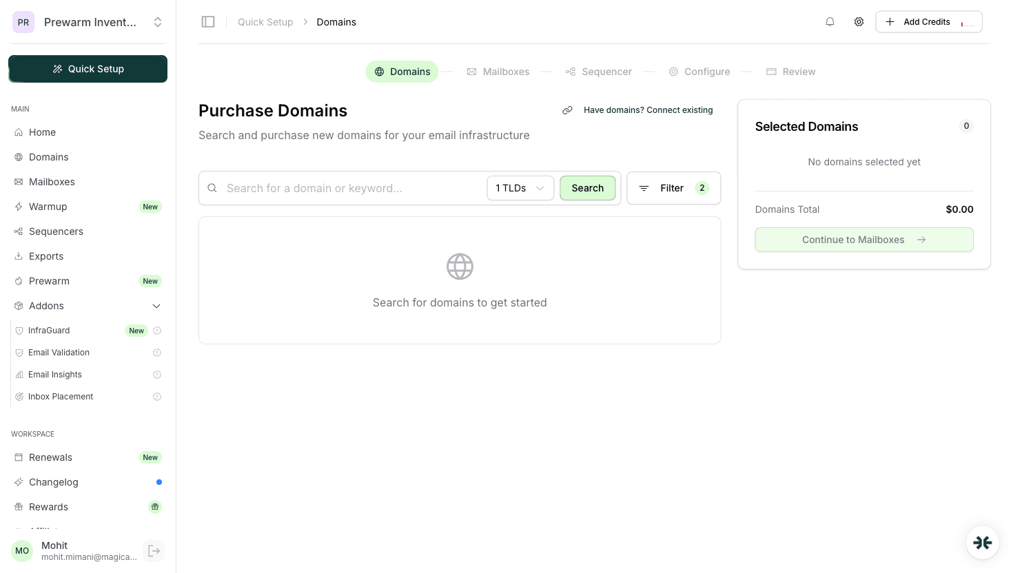 InboxKit quick setup flow for founder-run cold email