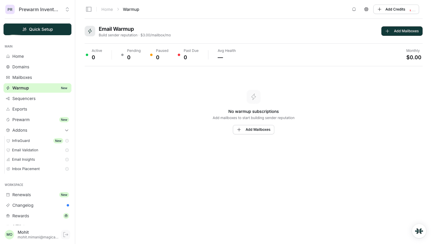 InboxKit warmup add-on toggle